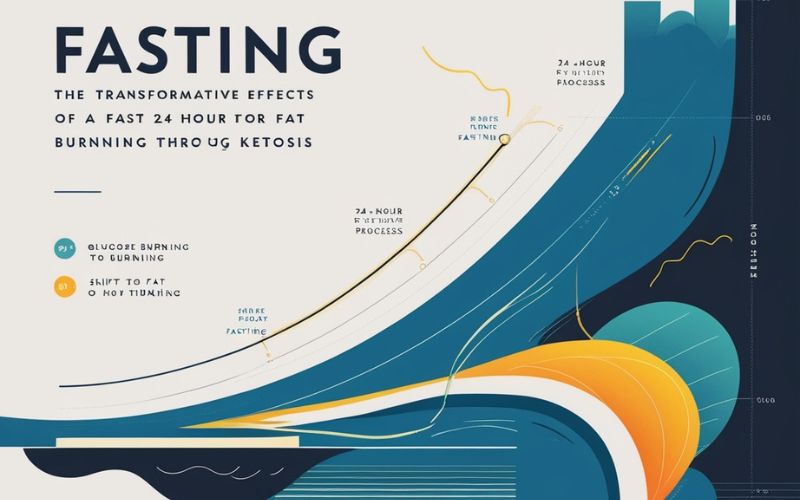 Un gráfico ilustrativo que combina los efectos del ayuno a lo largo del tiempo, mostrando cómo el cuerpo pasa de quemar glucosa a grasa (proceso de cetosis) en un lapso de 24 horas.