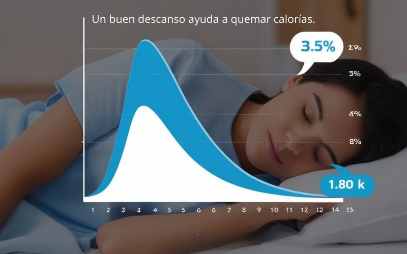 Una representación visual de la relación entre el sueño y el metabolismo, mostrando cómo un buen descanso ayuda a quemar calorías.